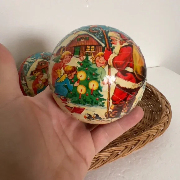 Vintage West German Paper Maché Candy Container Ball Ornaments Lot Of 5